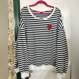 SHEIN Black and White Striped Sweatshirt with Red Heart